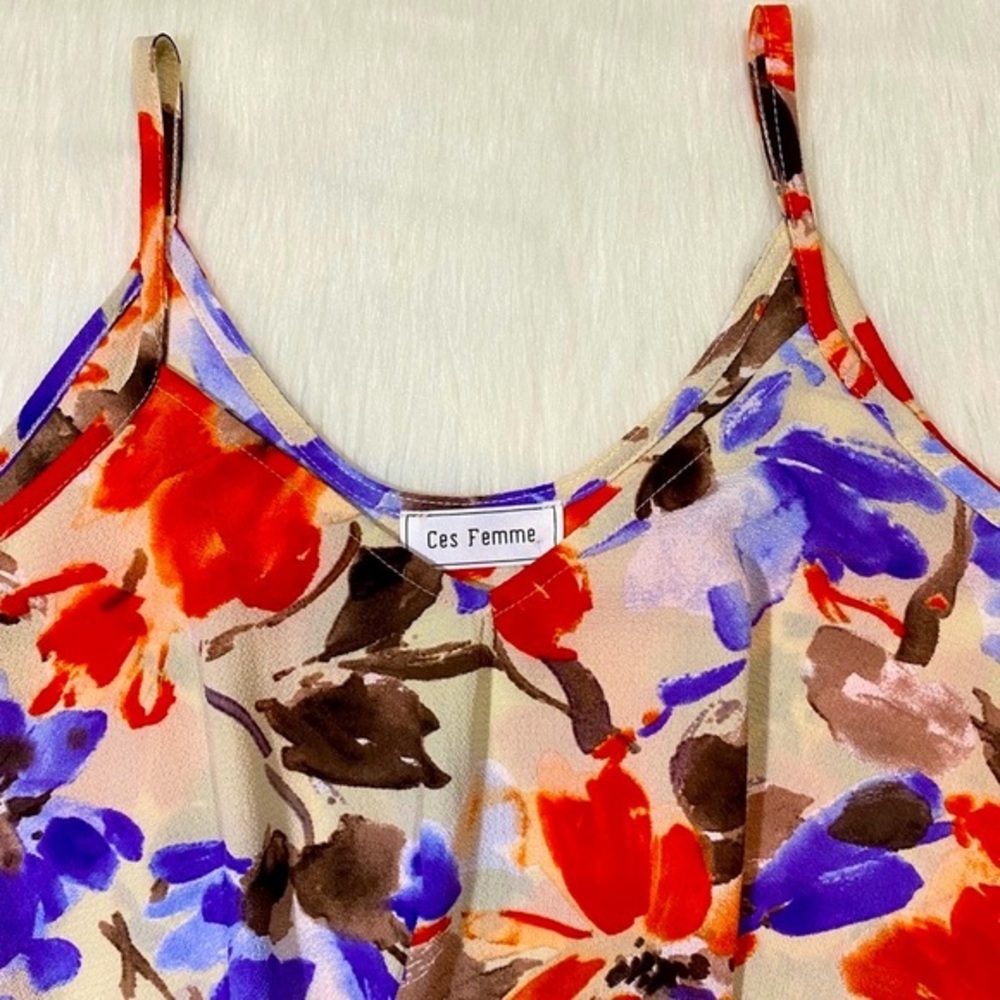 Tie Front Top Tank Floral Print V-neck Pat… - Picture 8 of 11